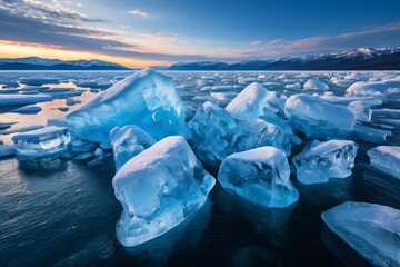 Wall Mural - arafed icebergs floating in the water at sunset