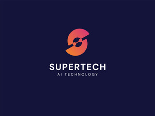 Wall Mural - artificial intelligence letter s supercomputer technology analysis logo vector design concept. lette