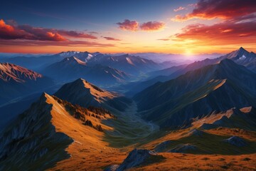 Wall Mural - mountains with a sunset in the background