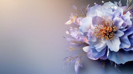 Poster - Close-up view of elegant peony floral design with intricate golden details in serene digital art