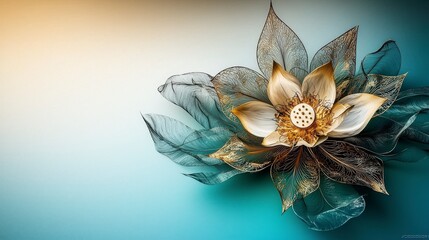 Poster - Intricate golden lotus flower design tranquil environment digital artwork elegant viewpoint nature concept