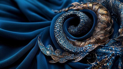 Poster - Intricate coiling kanok pattern curvature elegant fabric background digital art close-up perspective artistic design