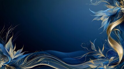Aufkleber - Flowing kanok pattern design abstract art blue background floral elements digital illustration