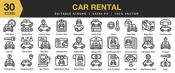 Canvas Print - Car Rental icon set. Editable Stroke Icon Collection. Includes car, vehicle, rental, transport, auto, business, transportation, and More. Outline icons vector collection.