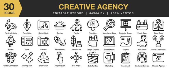 Sticker - Creative Agency icon set. Editable Stroke Icon Collection. Includes office, creative, company, work, project, business, and More. Outline icons vector collection.