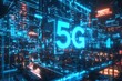 © Anusa - Futuristic 5G Cityscape at Night with Glowing Blue Signals Connecting Smart Buildings and