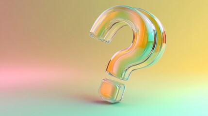 Poster - Translucent three-dimensional question mark on pastel gradient background, curiosity and inquiry concept