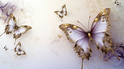 Poster - Elegant butterfly-inspired phi seua pattern nature scene digital art soft colors magical vibe