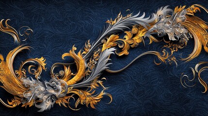 Poster - Intricate thai kan khod kanok design featuring coiling curves digital art elegant background vibrant colors