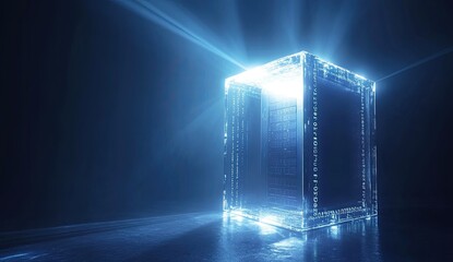 Aufkleber - Glowing Crystalline Cube in Dark Studio