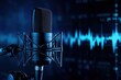 © LimeSky - Audio waveform mic backdrop for podcast or radio studio with space for text