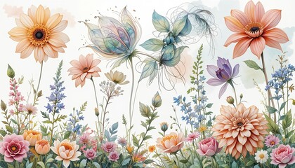  Floral art display nature digital illustration serene background aesthetic focus