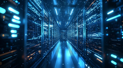 Abstract blue digital server room technology data center background web code cyber space cloud future
