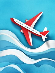 Aufkleber - A bold red and white airplane confidently soars through a bright blue sky, illustrating a leadership concept in a creative paper craft style