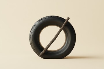 Poster - An image of a tire crossed by a wooden stick