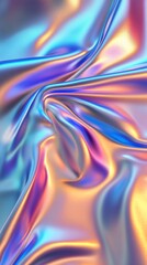 Poster - Abstract iridescent fabric with swirling patterns in blue, orange, and purple colors. Futuristic and vibrant texture concept