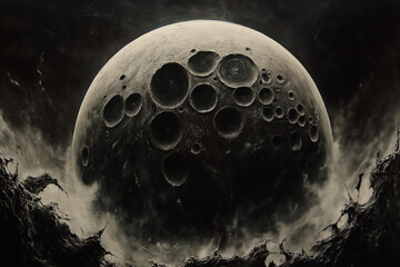 Wall Mural - behold a magnified glimpse into lunar realm where celestial body's rugged countenance unveils a tape
