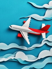 Aufkleber - Leadership concept displayed with a paper craft style airplane soaring in a bright blue sky. Generative AI