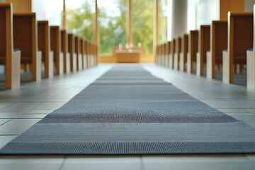 Canvas Print - Elegant Church Aisle with Grey Carpet