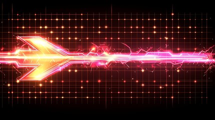 Wall Mural - Glowing arrow energy beam, dark grid background, futuristic speed, digital art, website banner
