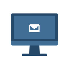 Wall Mural - a blue desktop computer displays an email notification signifying new communication received the fla