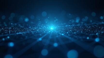 Poster - Glowing blue particles and lines forming a digital network. Futuristic abstract technology background for data, AI, and communication concepts