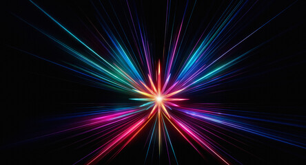 Wall Mural - vibrant light beams radiate from a bright center on a dark backdrop, forming a dynamic and abstract 