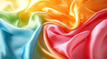 Poster - Vibrant silk fabric in rainbow colors, featuring smooth textures and elegant folds. Artistic expression and textile design concept