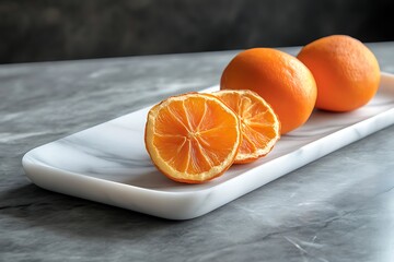 Wall Mural - Fresh Orange Slices on Marble Tray