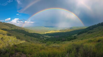 Wall Mural - Majestic Double Rainbow Over Lush Green Valley