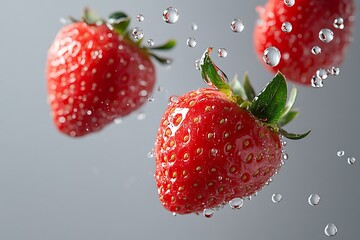 Wall Mural - Fresh Strawberries in Water Drops