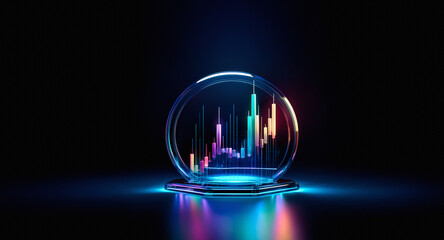 Wall Mural - a glowing crystal ball shows a vibrant graph, symbolizing future trends. the dark background accentu