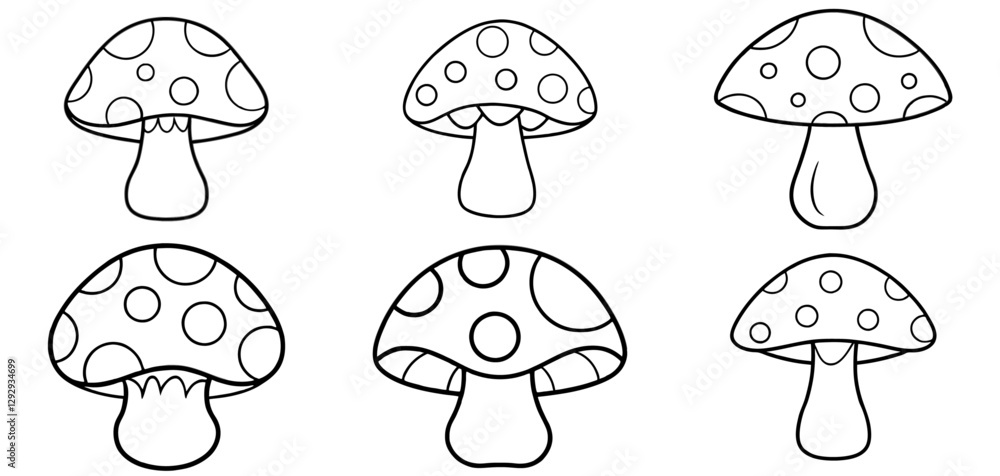 mushroom Outline Coloring Page Printable Line Art Drawing Stock Vector ...