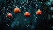 © NAIMAH - Four strawberries splashing, dark background, food photography