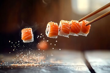 Wall Mural - Salmon Sushi Rolls - Exquisite Japanese Cuisine