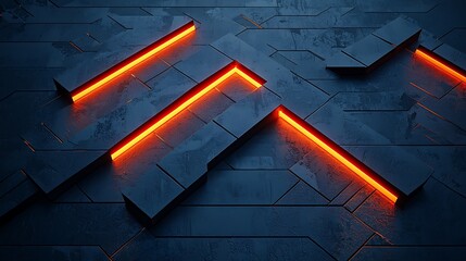 Wall Mural - Glowing orange lines on dark hexagon texture; futuristic background, tech design