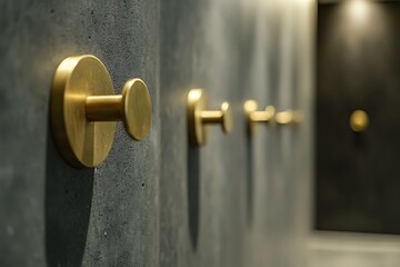 Wall Mural - Stylish Gold Hooks on a Textured Concrete Wall