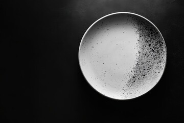 Poster - A Simple White Plate With Black Specks on Dark Backdrop