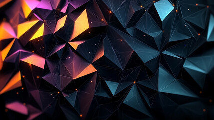 Futuristic 3D Polygonal Abstract Background with Glowing Lights