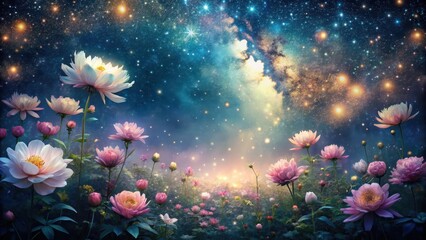 Wall Mural - softly glowing celestial blooms illuminate a dreamy garden filled with delicate petals and shimmerin