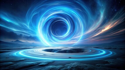 Wall Mural - a swirling vortex of blue light dances across a dark and barren landscape, creating a sense of movem