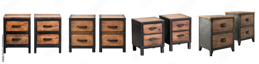 Picture of Rustic industrial style wooden and metal storage furniture collection ...