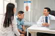 © Kawee - Asian young man and mother visit and consult health problem with doctor.