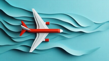 Aufkleber - Leadership concept illustrated with a digital paper craft style featuring a bold red and white airplane soaring through the blue sky. Generative AI