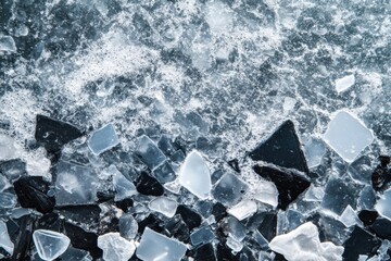 Aufkleber - Plastic fragments mix with ocean waves, highlighting pollution and environmental concern along the shoreline. Generative AI