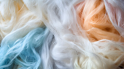 Wall Mural - texture background with a mix of loose threads, fabric fibers, and tangled yarn in soft tones