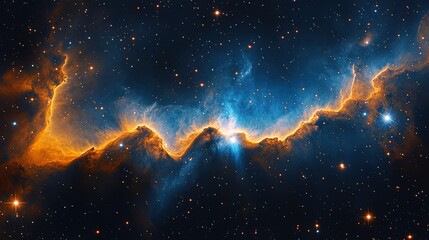 Wall Mural - Intense blue and orange galaxy nebula, with bright stars and cosmic dust particles  