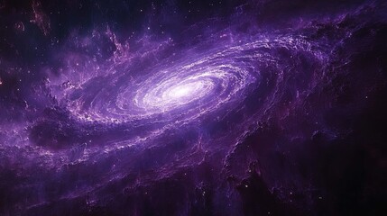 Wall Mural - Galaxy with swirling spiral arms and clusters of stars, radiating in a deep purple hue 