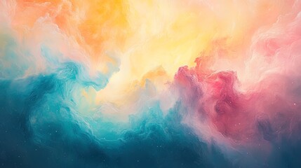 Wall Mural - dreamy pastel nebula with hints of pink, turquoise, and soft yellow, peaceful and ethereal