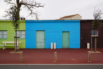 fisherman wooden hut by harbour sea in the south west of France near Royan and Meschers-sur-Gironde